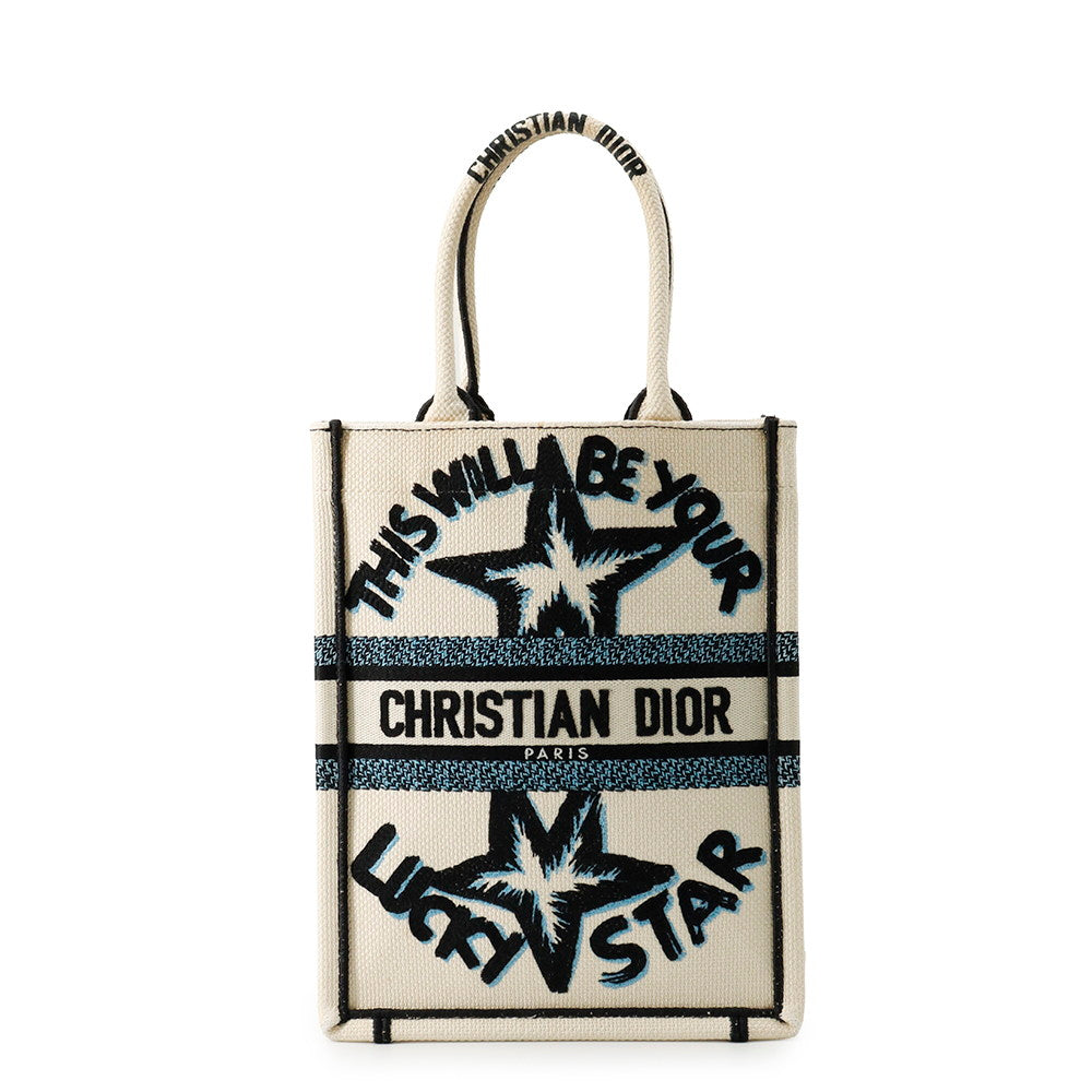 Dior vertical book tote White/Blue/Black Canvas