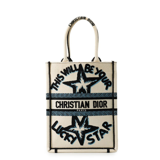 Dior vertical book tote White/Blue/Black Canvas