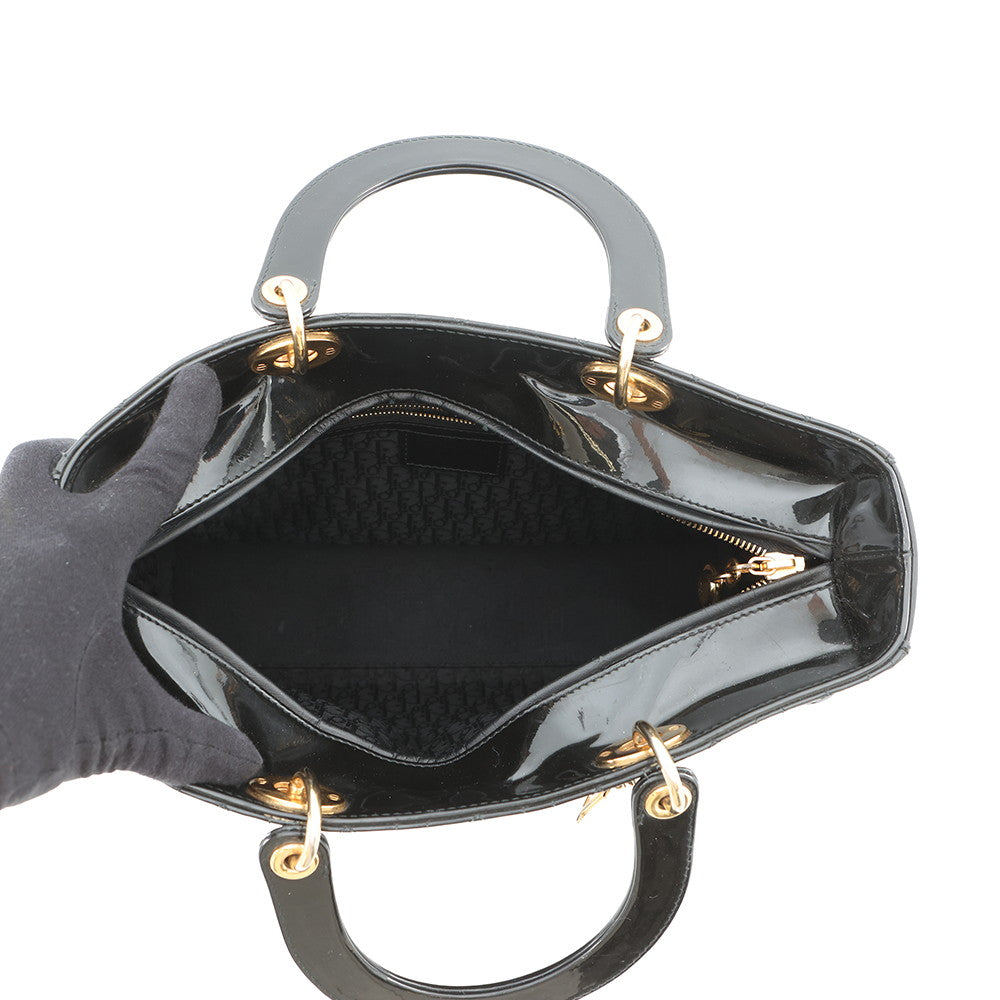 Dior Lady Dior 2way Bag Black Patent Leather Size Large