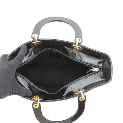 Dior Lady Dior 2way Bag Black Patent Leather Size Large