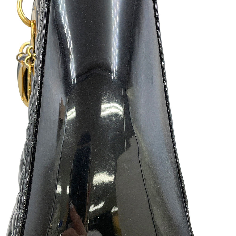 Dior Lady Dior 2way Bag Black Patent Leather Size Large