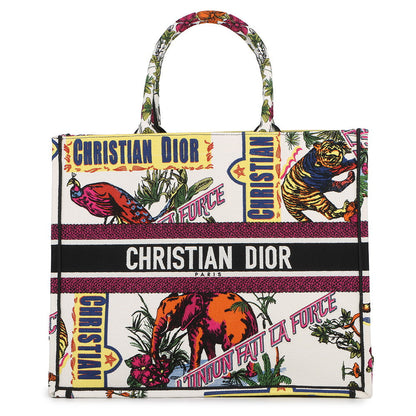 Dior Book Tote Indian Animals White/MulticolorM1286ZEBM_M933 Canvas Size Large