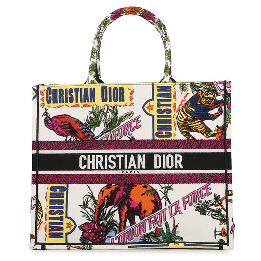 Dior Book Tote Indian Animals White/MulticolorM1286ZEBM_M933 Canvas Size Large
