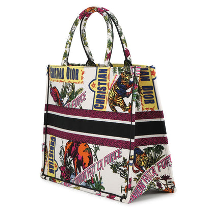 Dior Book Tote Indian Animals White/MulticolorM1286ZEBM_M933 Canvas Size Large