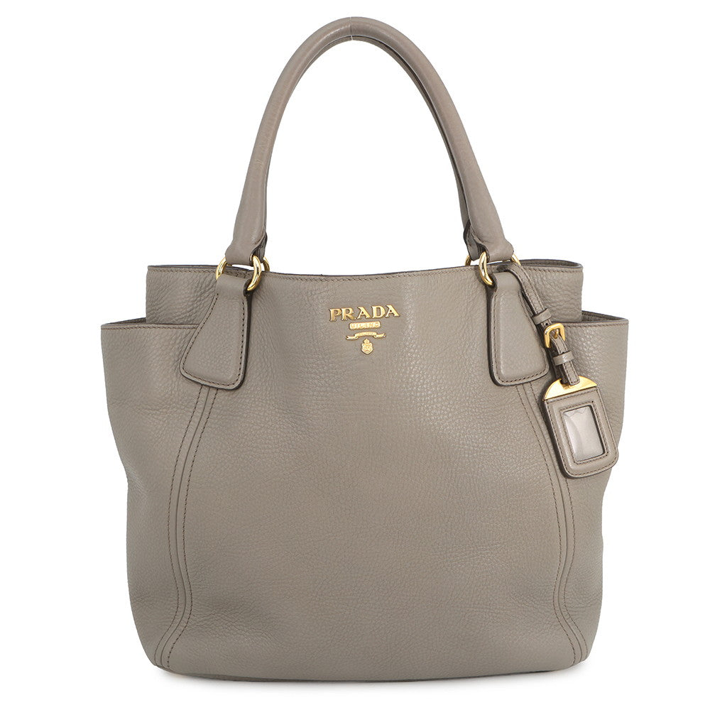 PRADA Vitello Dino Tote Bag Greige1BC534 Leather