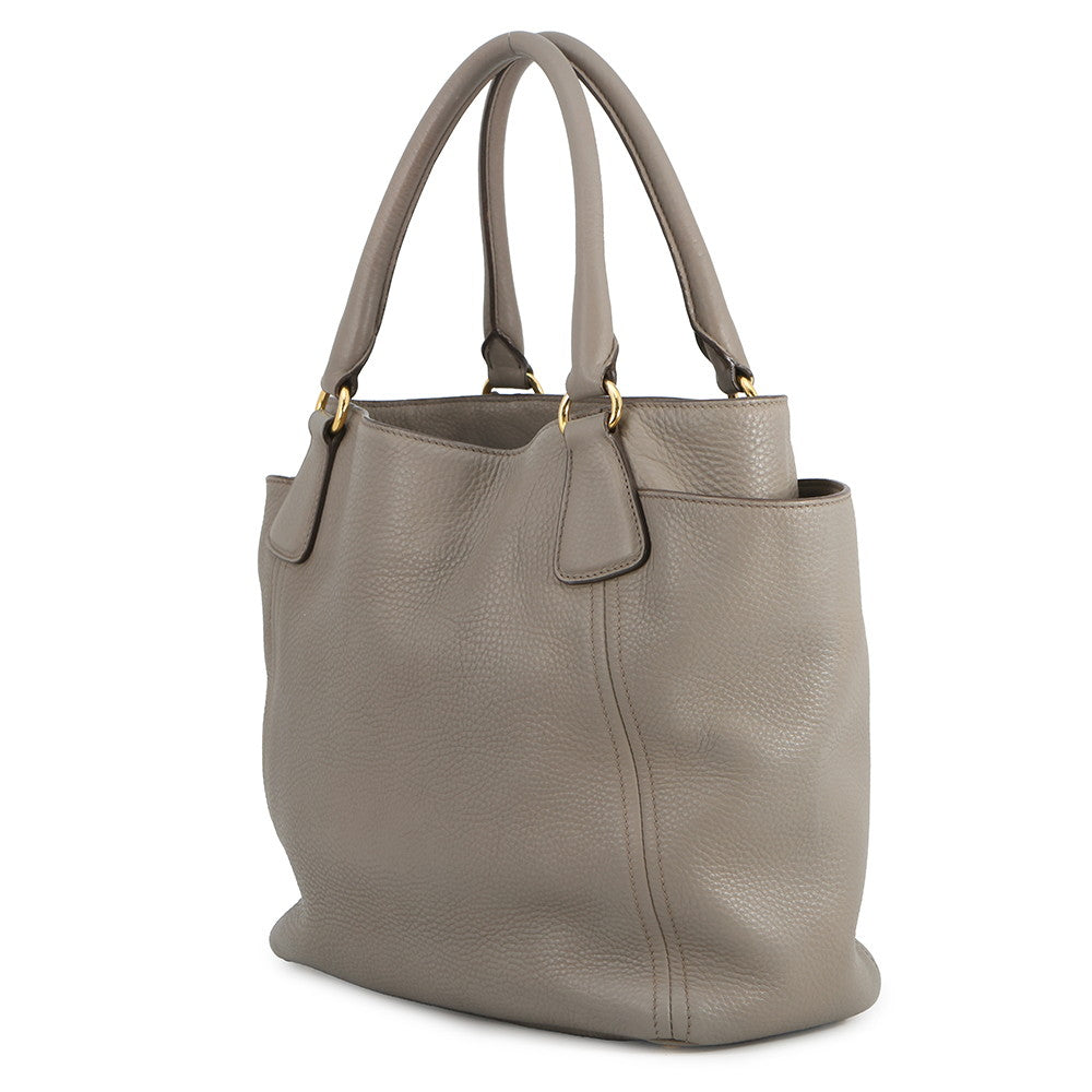 PRADA Vitello Dino Tote Bag Greige1BC534 Leather