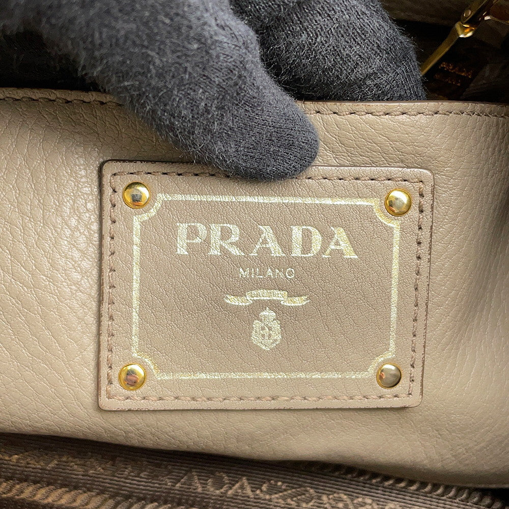 PRADA Vitello Dino Tote Bag Greige1BC534 Leather