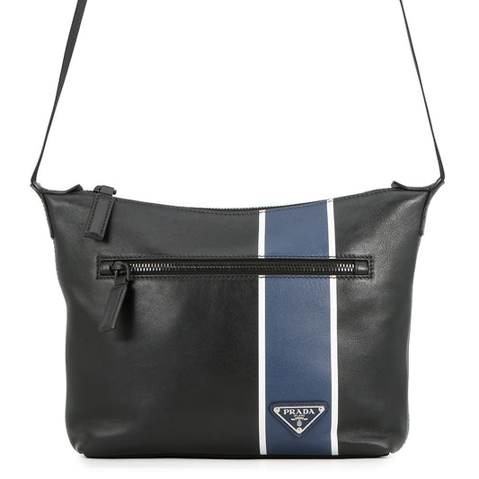 PRADA Logo Shoulder Bag Black/Blue2VH078 Leather