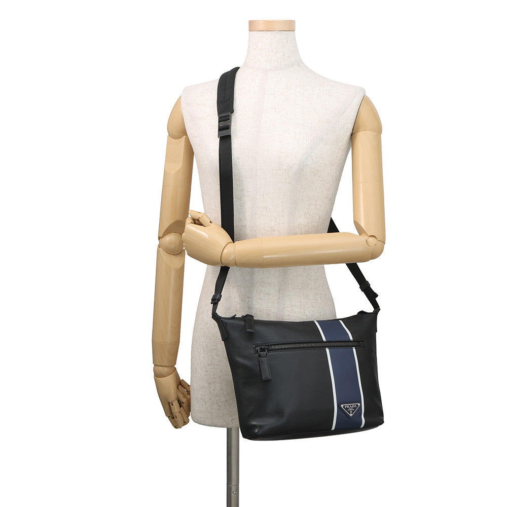 PRADA Logo Shoulder Bag Black/Blue2VH078 Leather