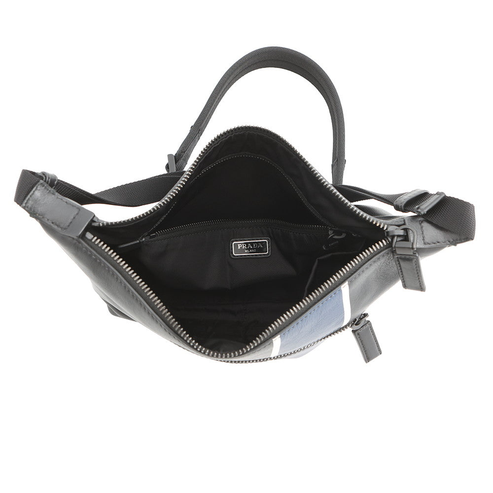 PRADA Logo Shoulder Bag Black/Blue2VH078 Leather