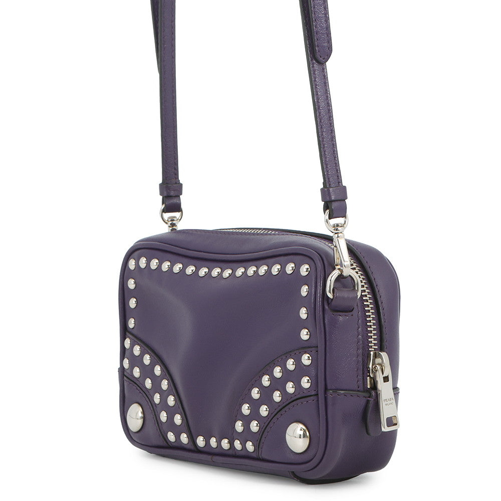 PRADA Studded Camera Bag Shoulder Bag Purple1N1674 Leather