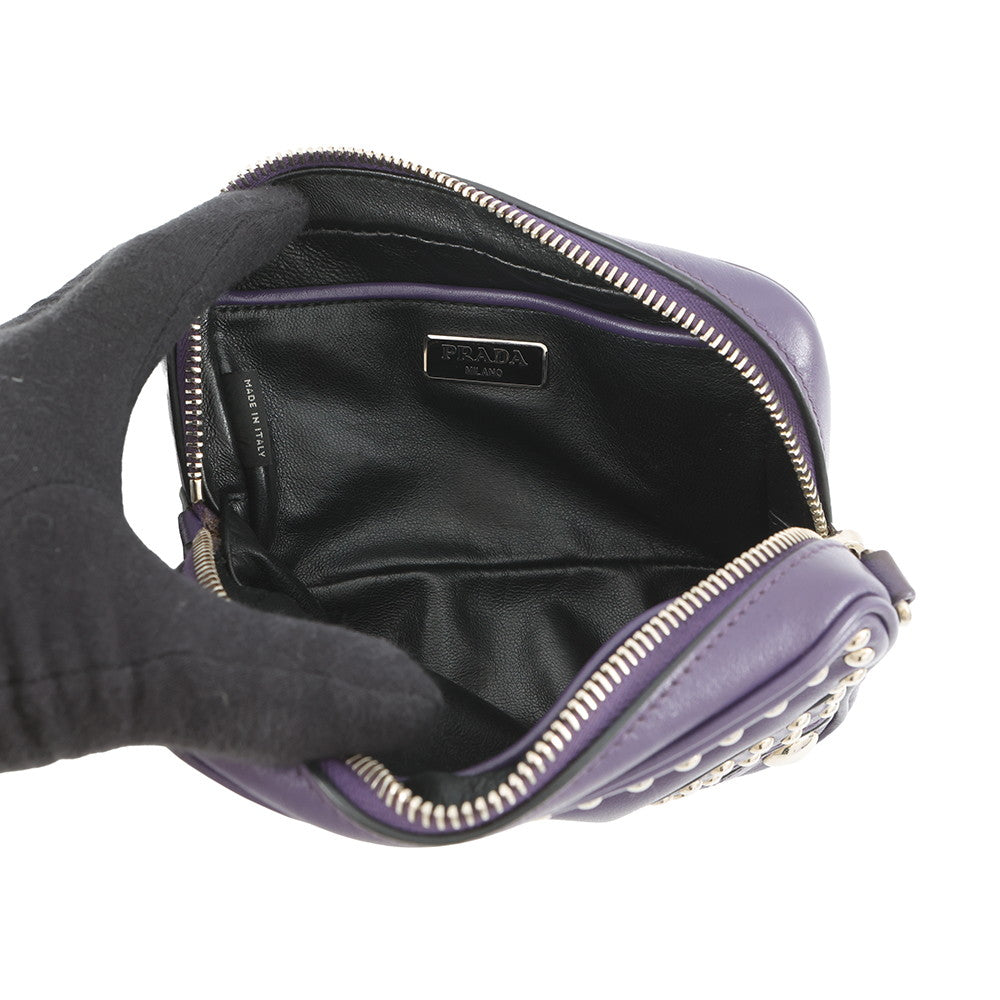 PRADA Studded Camera Bag Shoulder Bag Purple1N1674 Leather