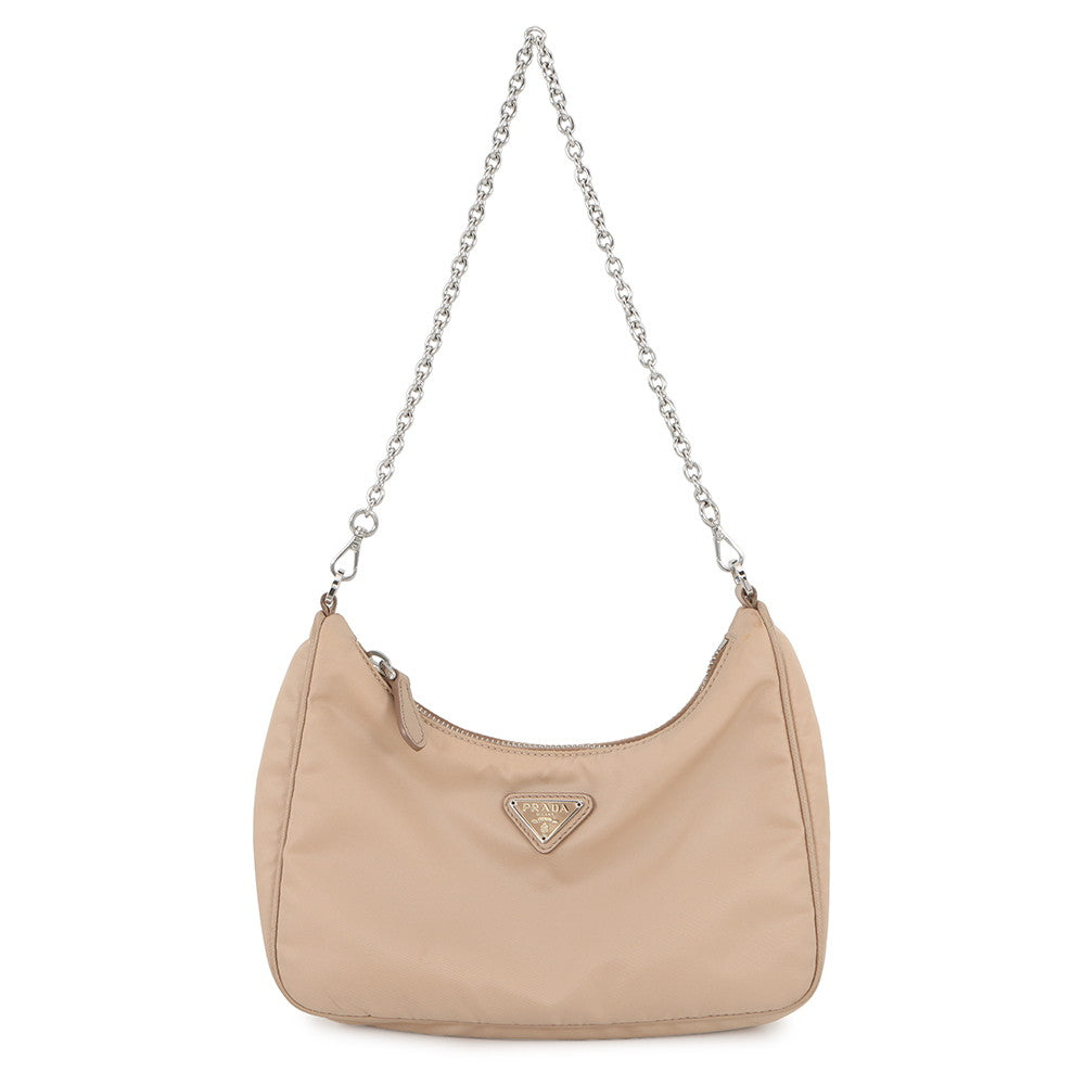 PRADA Re-Edition2005 ChainShoulder Bag Beige1BH204 Nylon