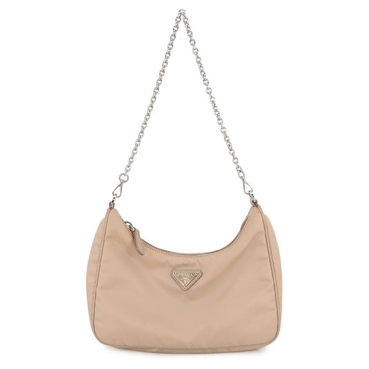PRADA Re-Edition2005 ChainShoulder Bag Beige1BH204 Nylon