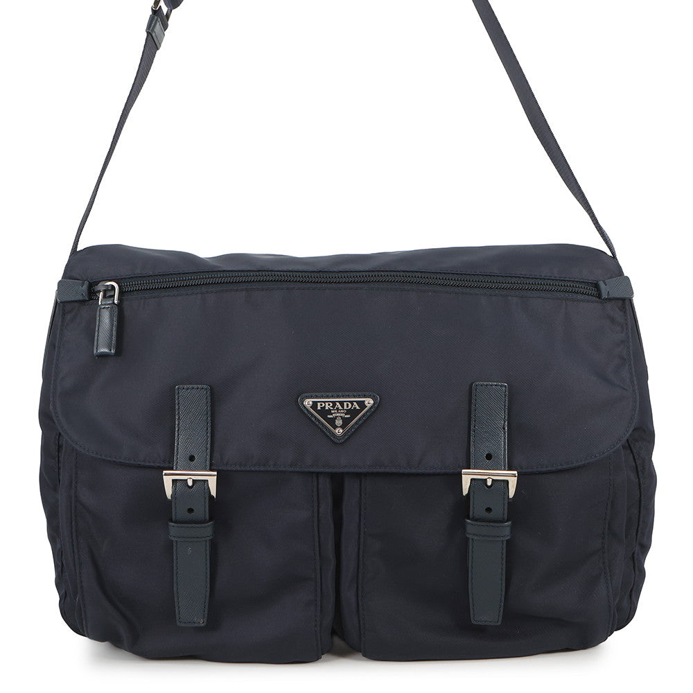 PRADA Logo Shoulder Bag NavyBT1738 Nylon