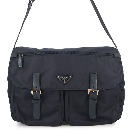 PRADA Logo Shoulder Bag NavyBT1738 Nylon