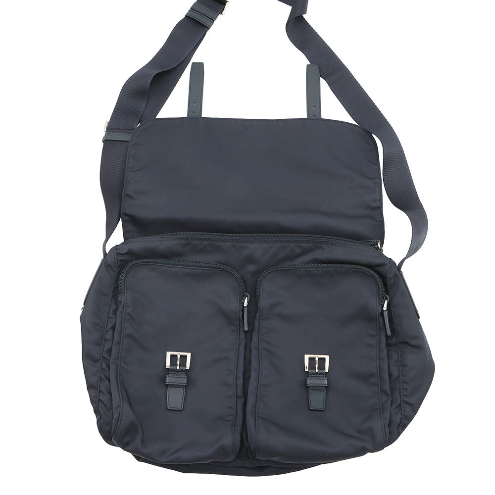 PRADA Logo Shoulder Bag NavyBT1738 Nylon