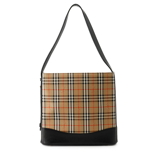 BURBERRY Check Shoulder Bag Brown/Black Canvas Leather