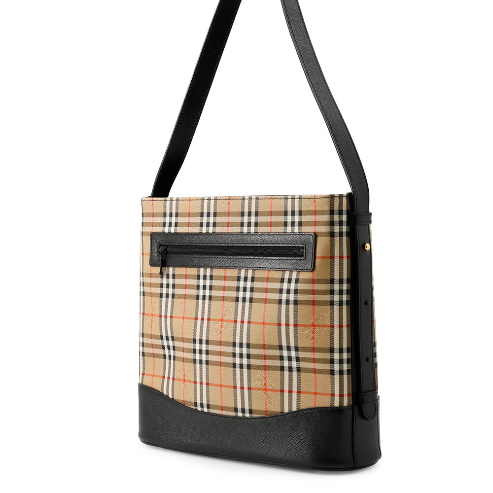 BURBERRY Check Shoulder Bag Brown/Black Canvas Leather