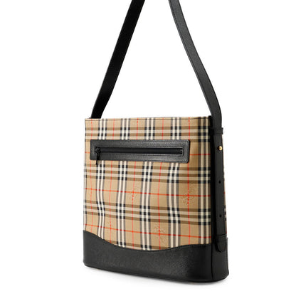BURBERRY Check Shoulder Bag Brown/Black Canvas Leather