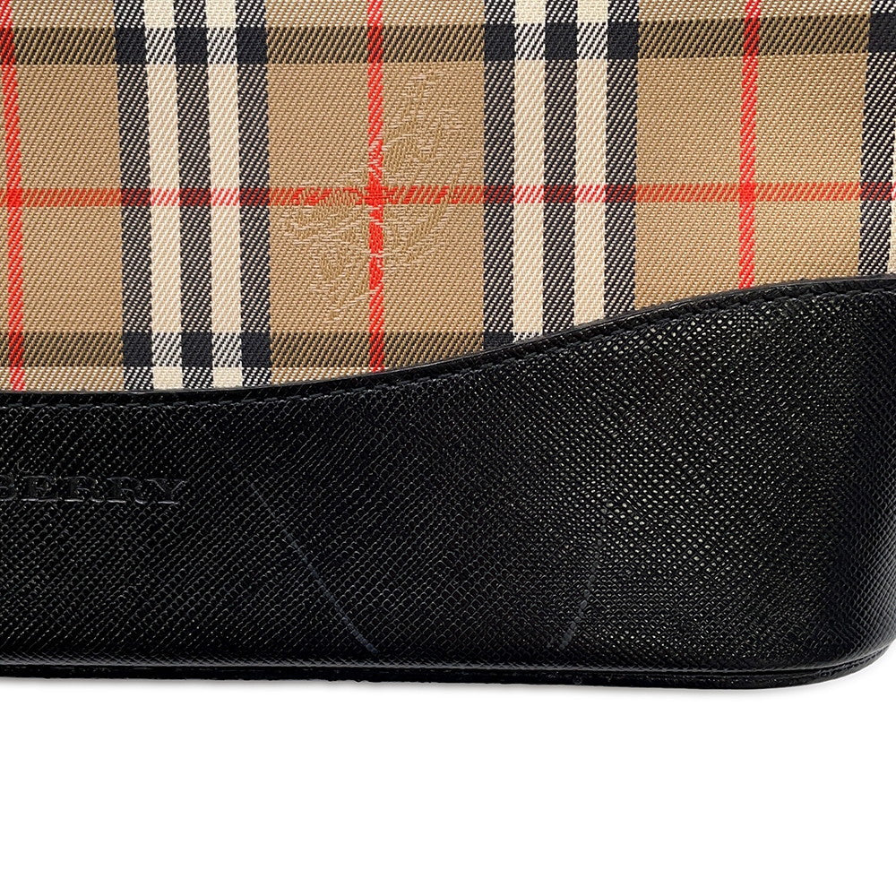 BURBERRY Check Shoulder Bag Brown/Black Canvas Leather