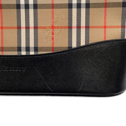 BURBERRY Check Shoulder Bag Brown/Black Canvas Leather