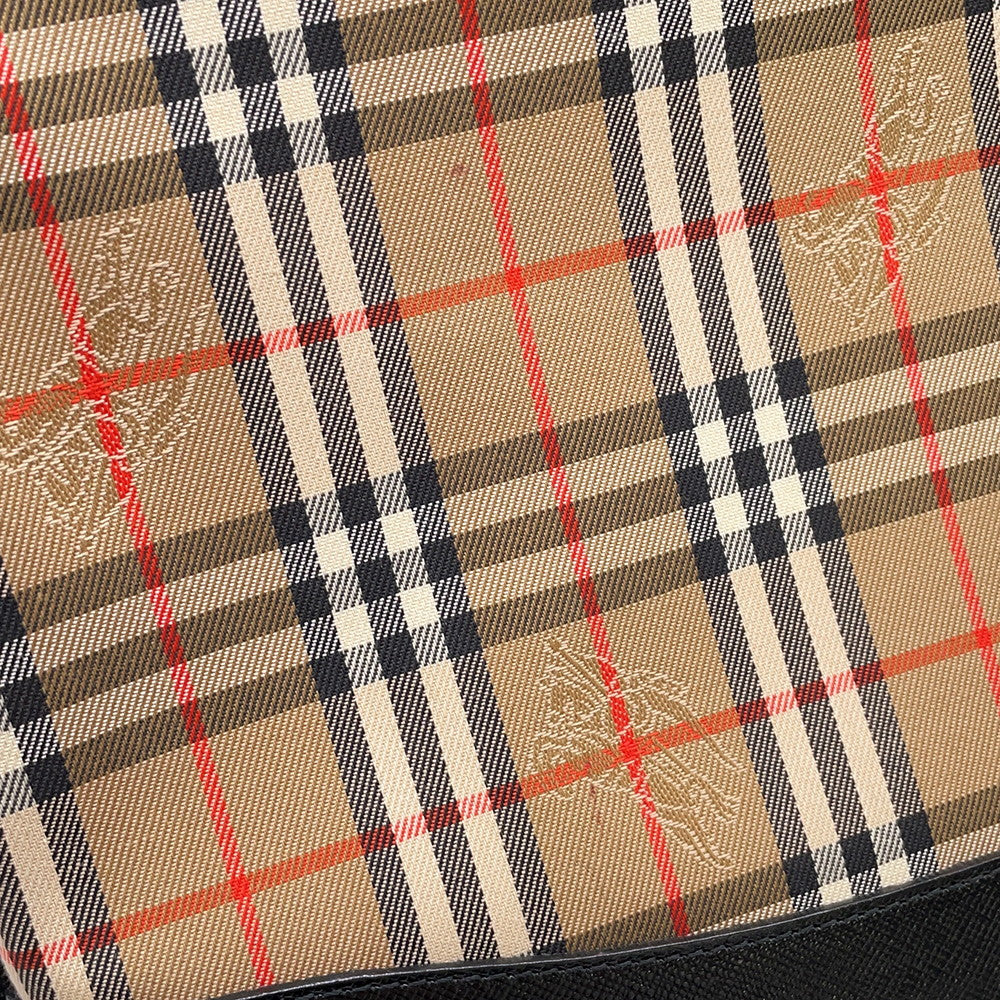 BURBERRY Check Shoulder Bag Brown/Black Canvas Leather