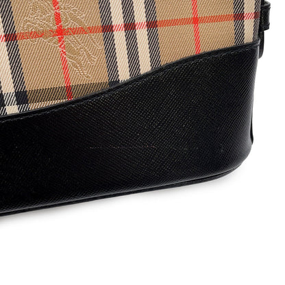 BURBERRY Check Shoulder Bag Brown/Black Canvas Leather