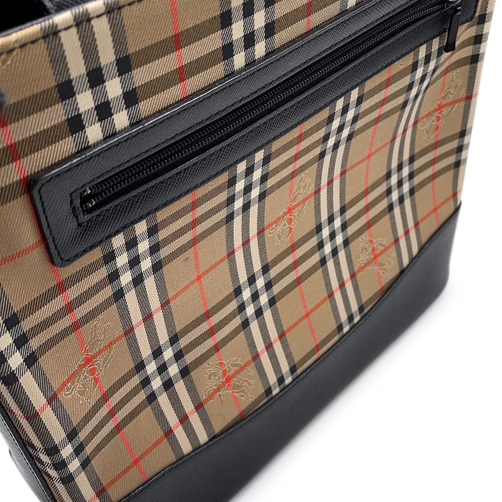BURBERRY Check Shoulder Bag Brown/Black Canvas Leather