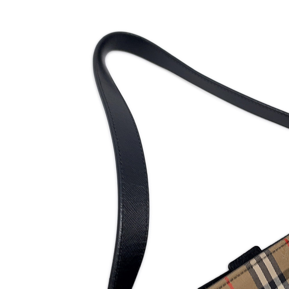 BURBERRY Check Shoulder Bag Brown/Black Canvas Leather