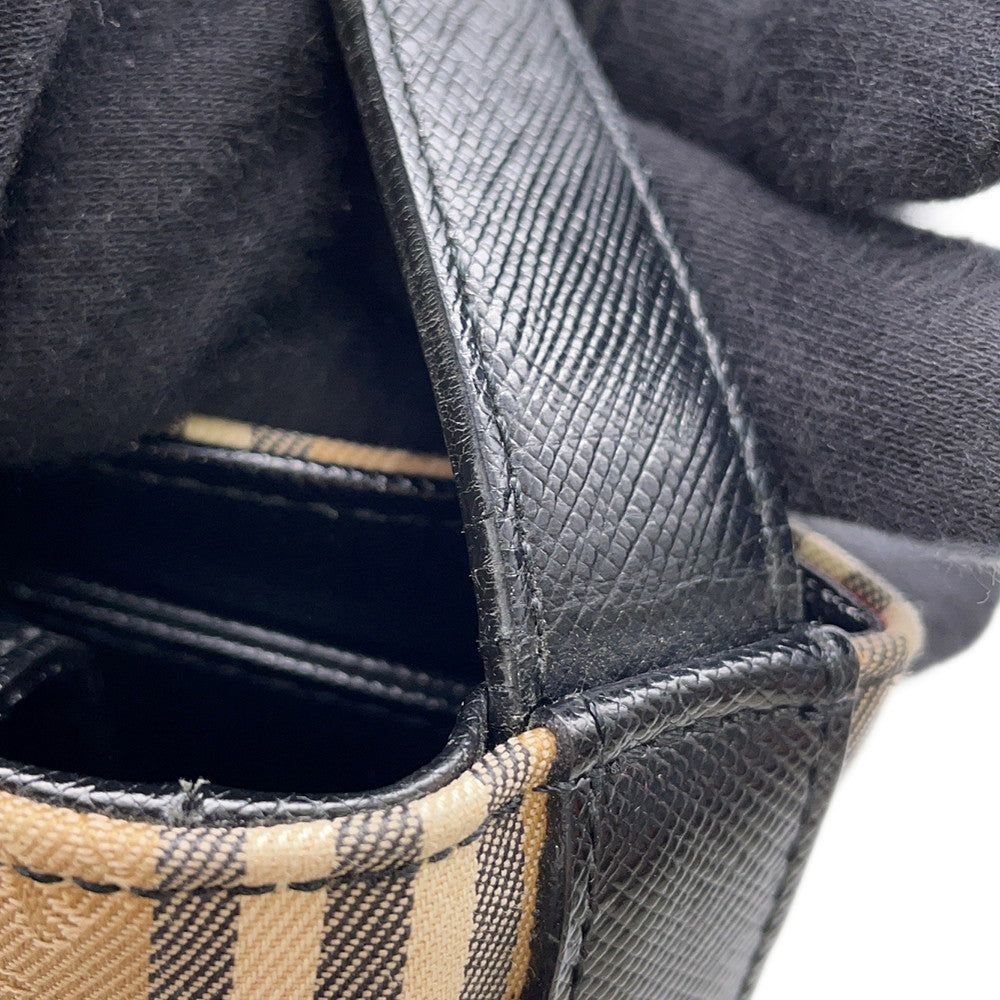 BURBERRY Check Shoulder Bag Brown/Black Canvas Leather