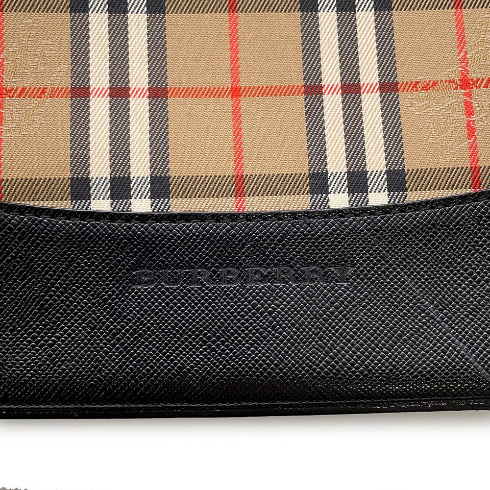 BURBERRY Check Shoulder Bag Brown/Black Canvas Leather