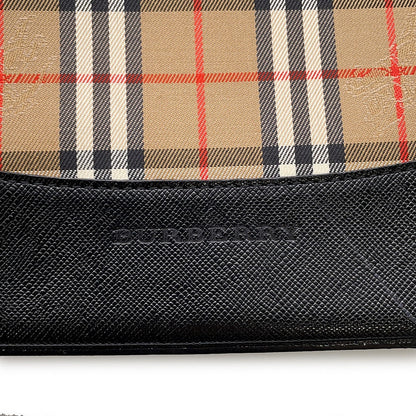 BURBERRY Check Shoulder Bag Brown/Black Canvas Leather