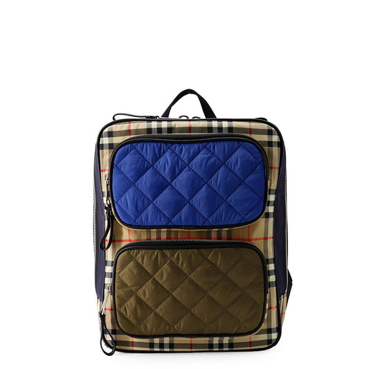 BURBERRY Check Backpack Beige/Blue/Khaki Nylon