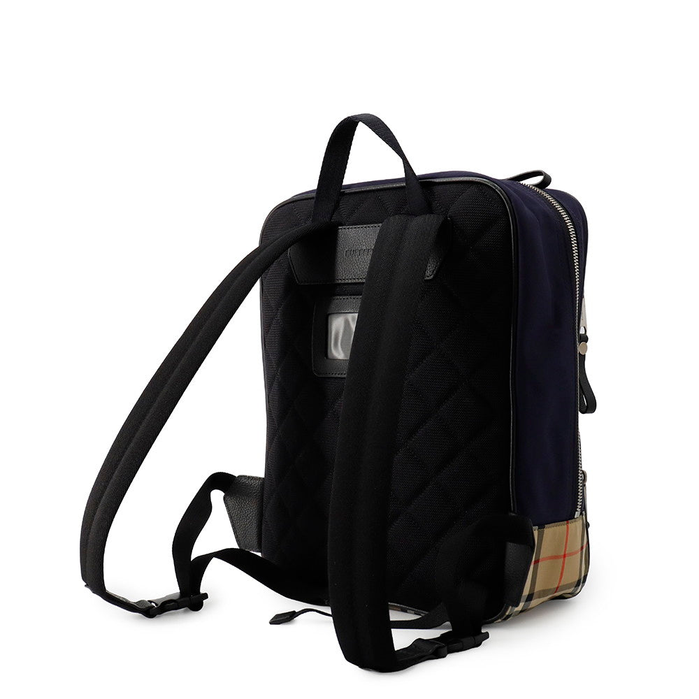 BURBERRY Check Backpack Beige/Blue/Khaki Nylon