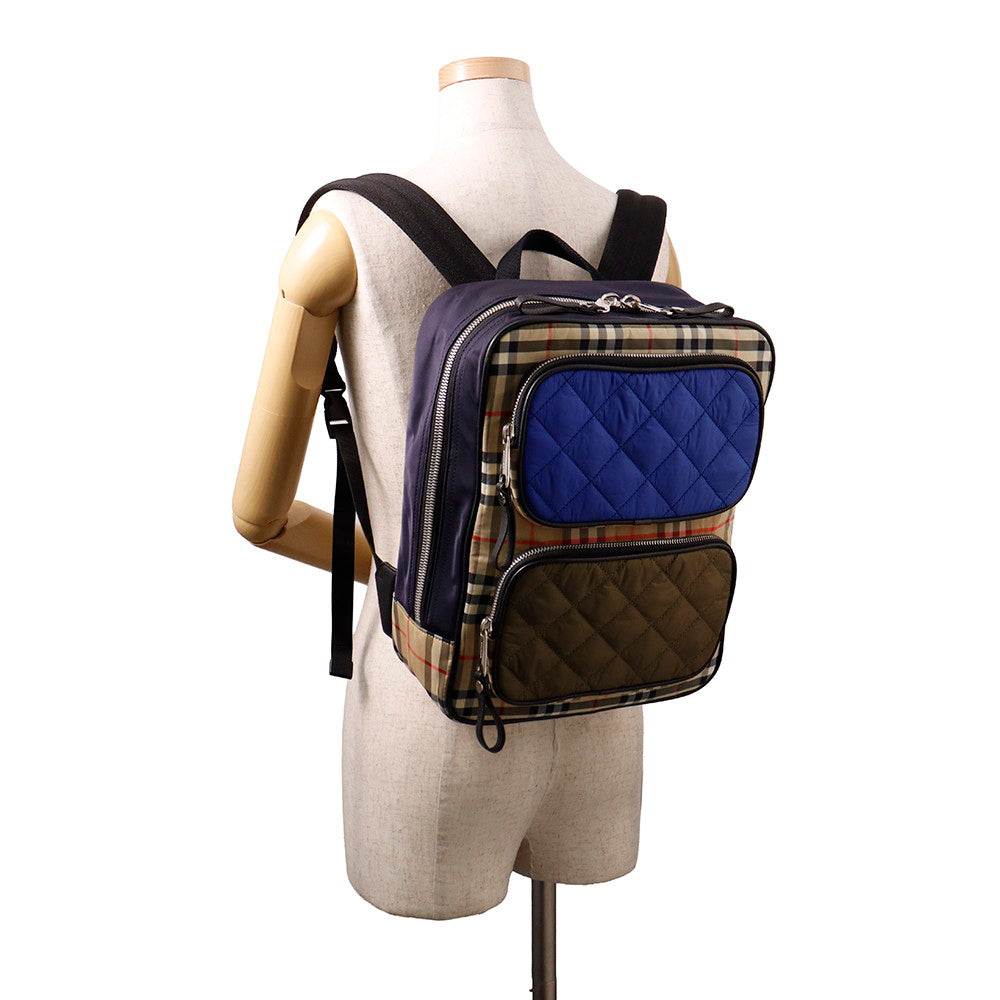 BURBERRY Check Backpack Beige/Blue/Khaki Nylon