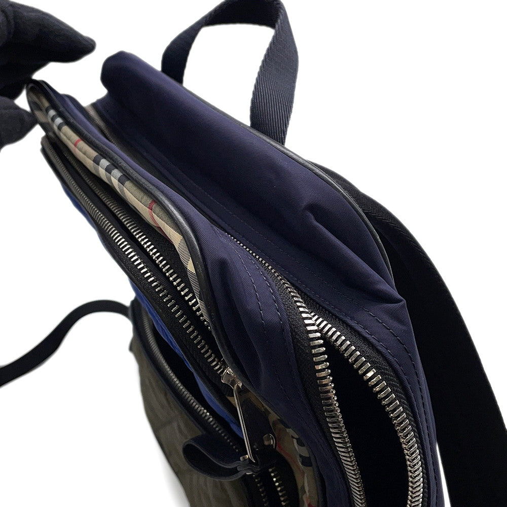 BURBERRY Check Backpack Beige/Blue/Khaki Nylon