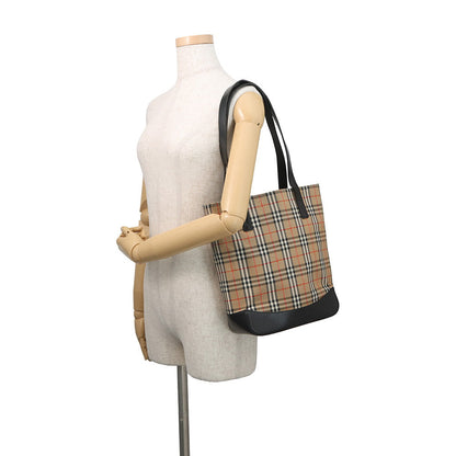 BURBERRY Check Tote Bag Beige/Black Canvas Leather