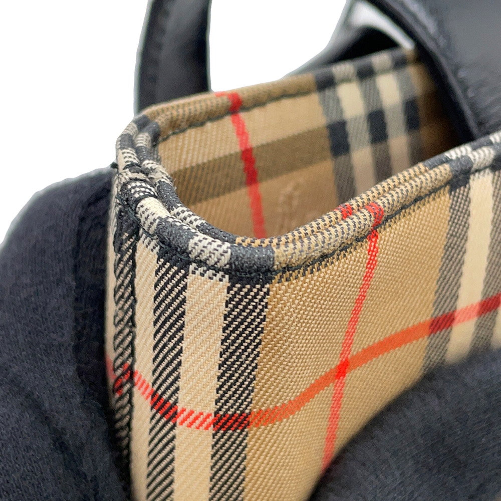 BURBERRY Check Tote Bag Beige/Black Canvas Leather