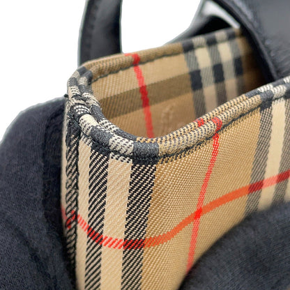 BURBERRY Check Tote Bag Beige/Black Canvas Leather