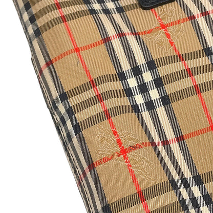 BURBERRY Check Tote Bag Beige/Black Canvas Leather