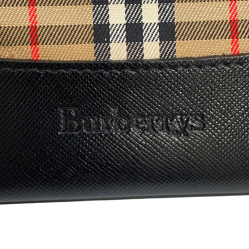 BURBERRY Check Tote Bag Beige/Black Canvas Leather