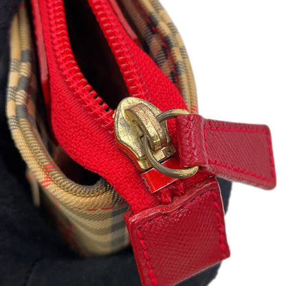 BURBERRY Check Tote Bag Red/Beige Canvas Leather