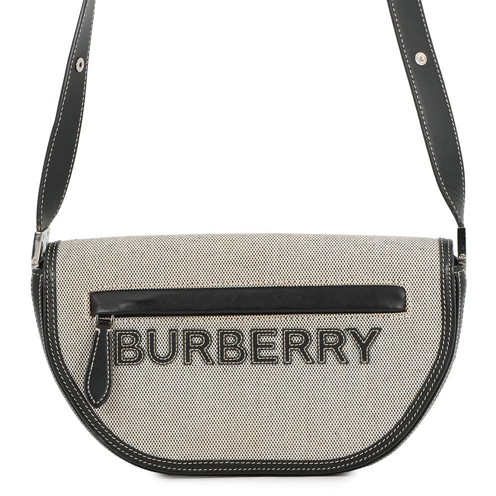 BURBERRY Olympia Half Moon Shoulder Bag Black/Gray8039779 Canvas Leather Size Small