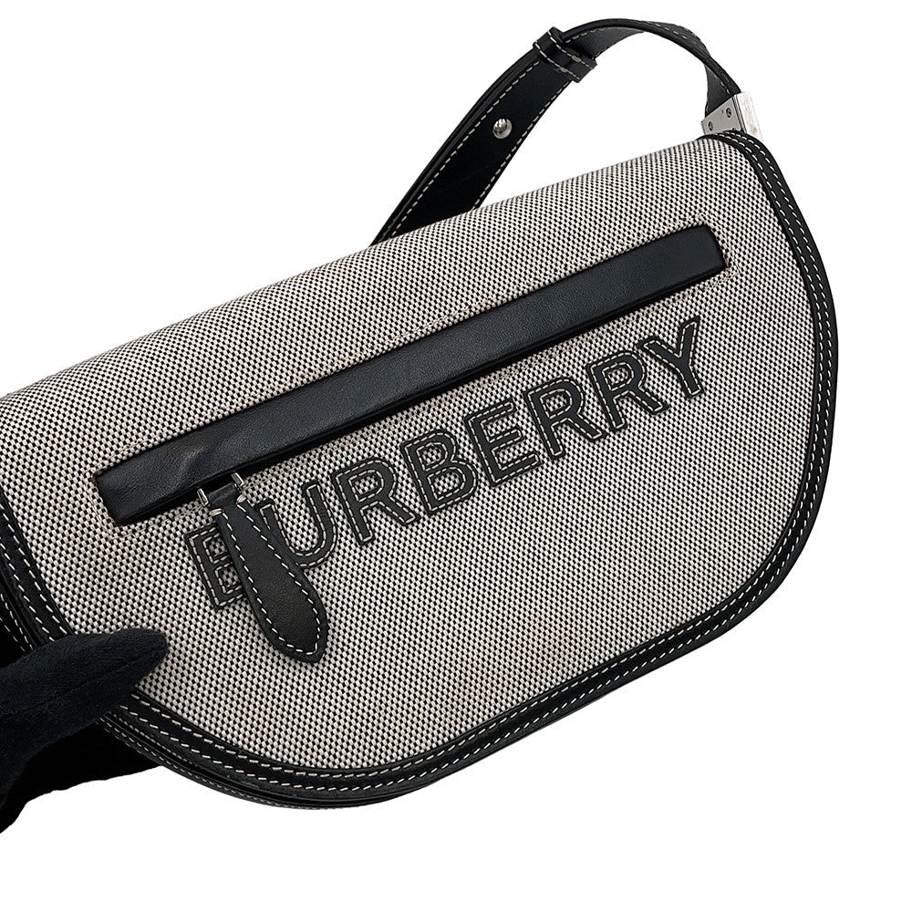 BURBERRY Olympia Half Moon Shoulder Bag Black/Gray8039779 Canvas Leather Size Small