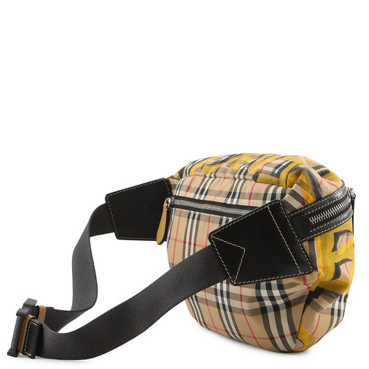 BURBERRY SONNY Vintage Check Print Crossbody Bag Beige/Yellow/Black40742141 Nylon Leather Size Large