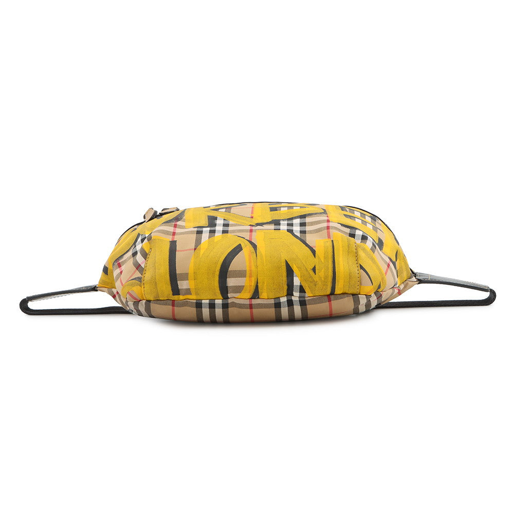 BURBERRY SONNY Vintage Check Print Crossbody Bag Beige/Yellow/Black40742141 Nylon Leather Size Large