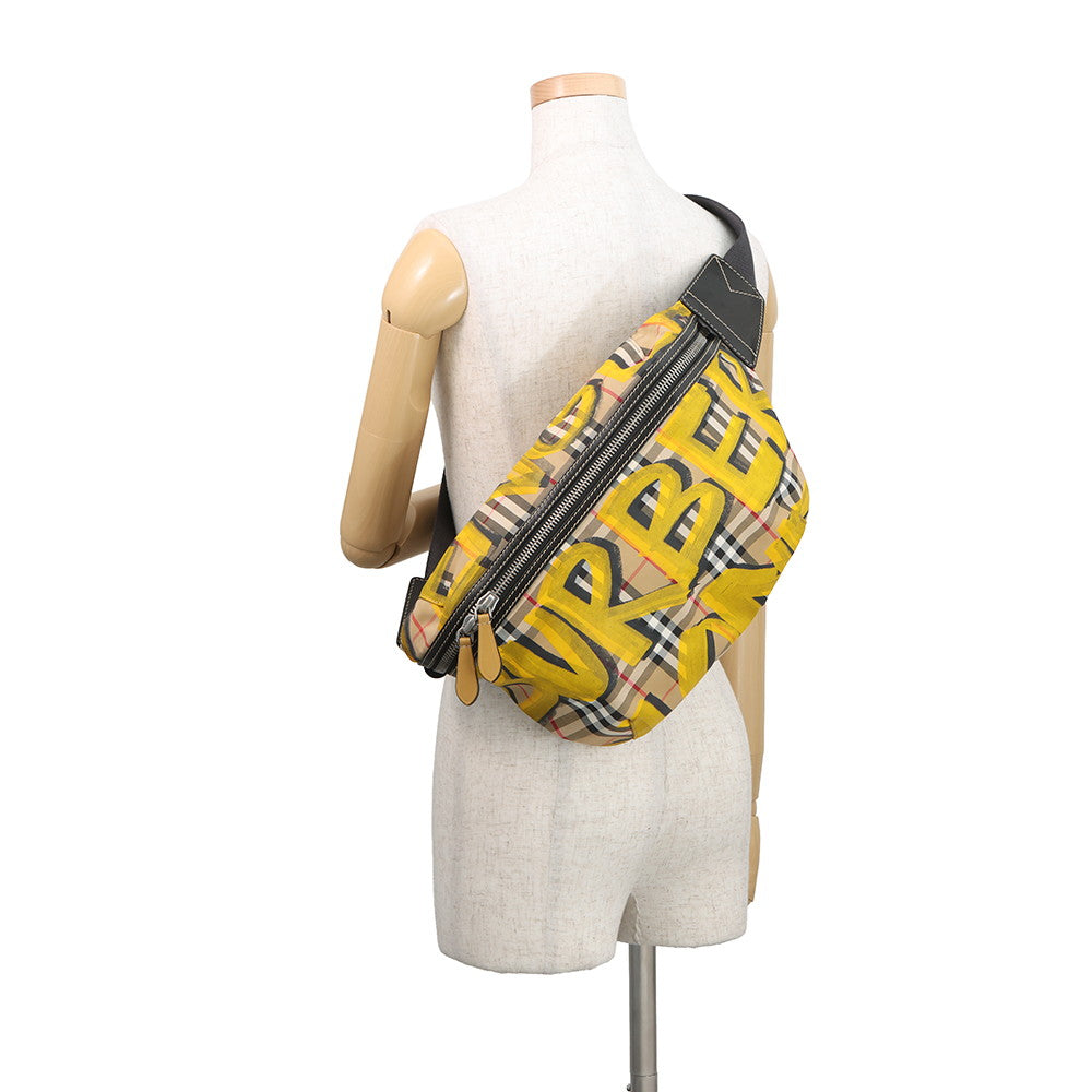 BURBERRY SONNY Vintage Check Print Crossbody Bag Beige/Yellow/Black40742141 Nylon Leather Size Large