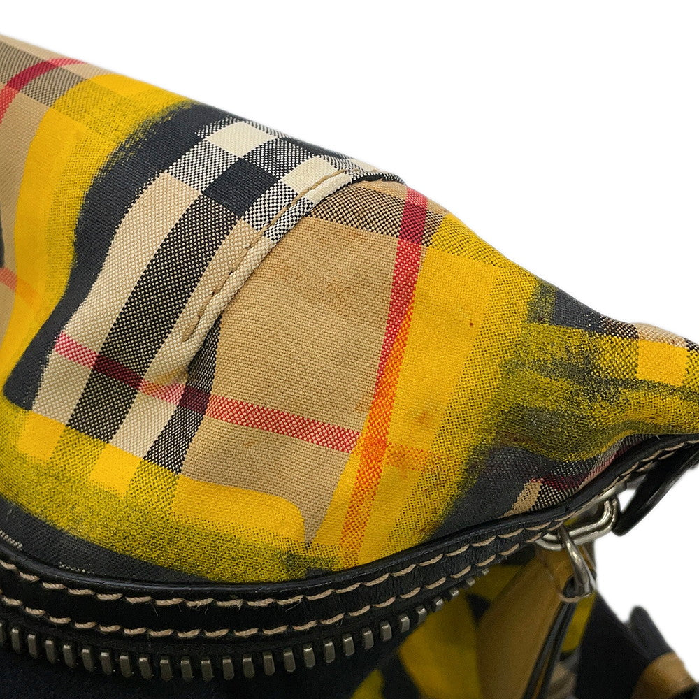 BURBERRY SONNY Vintage Check Print Crossbody Bag Beige/Yellow/Black40742141 Nylon Leather Size Large