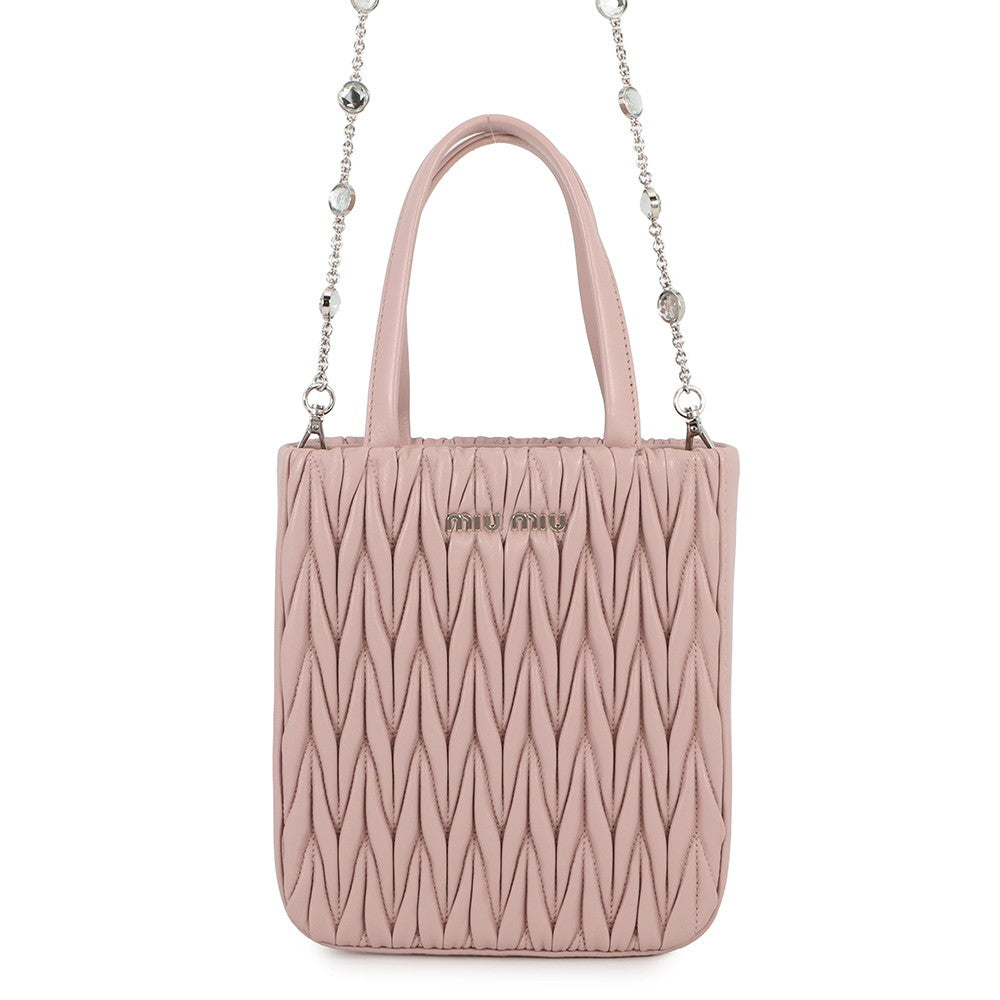 MIUMIU Matelassé Crystal 2-way Handbag Pink5BA220 Leather